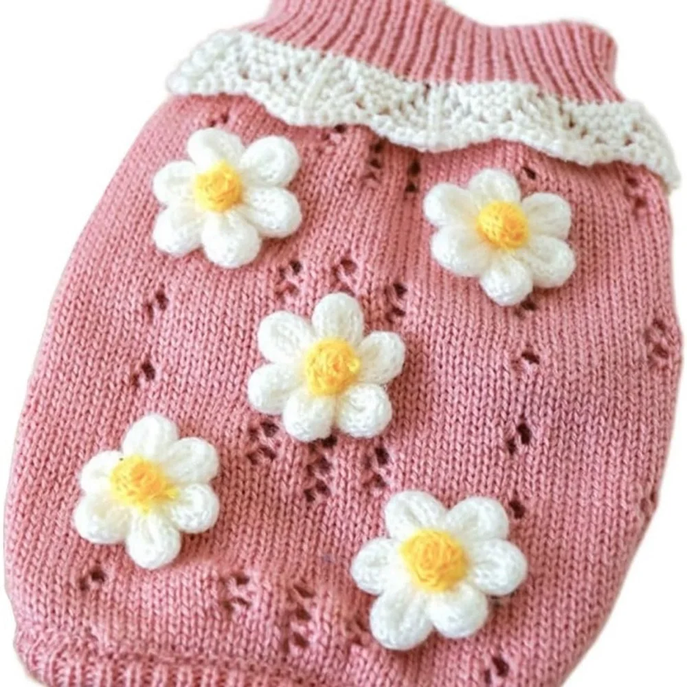 Dog Sweater Warm and Knitted Sweater Dog Flower Pattern -3 left Small